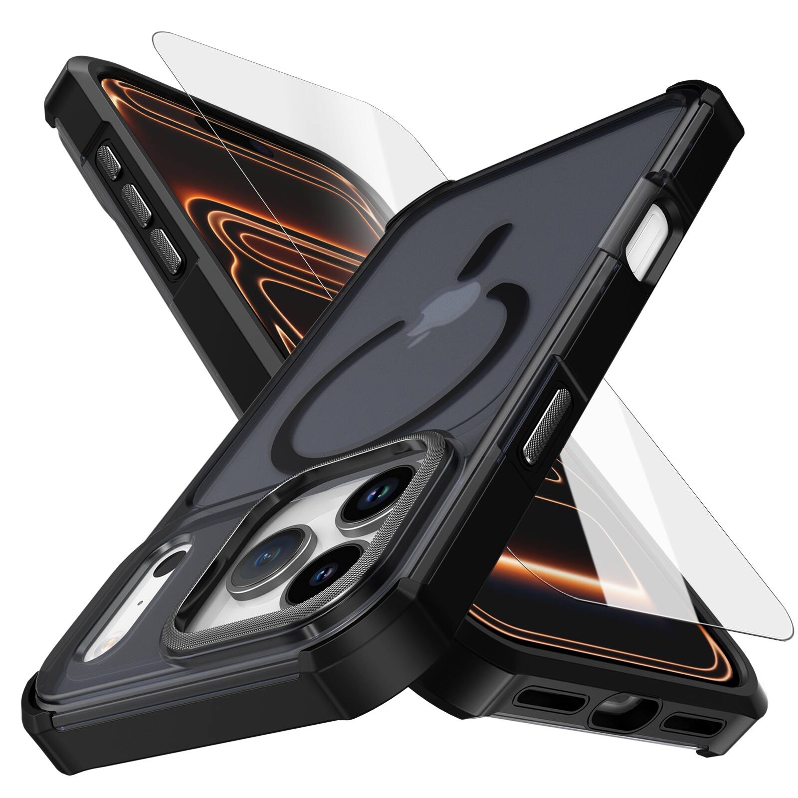Front. Dteck - Magnetic Clear Case with Glass Screen for iPhone 17 Pro Max, Shockproof Compatible with Magsafe Accessory Phone Cover - Black.