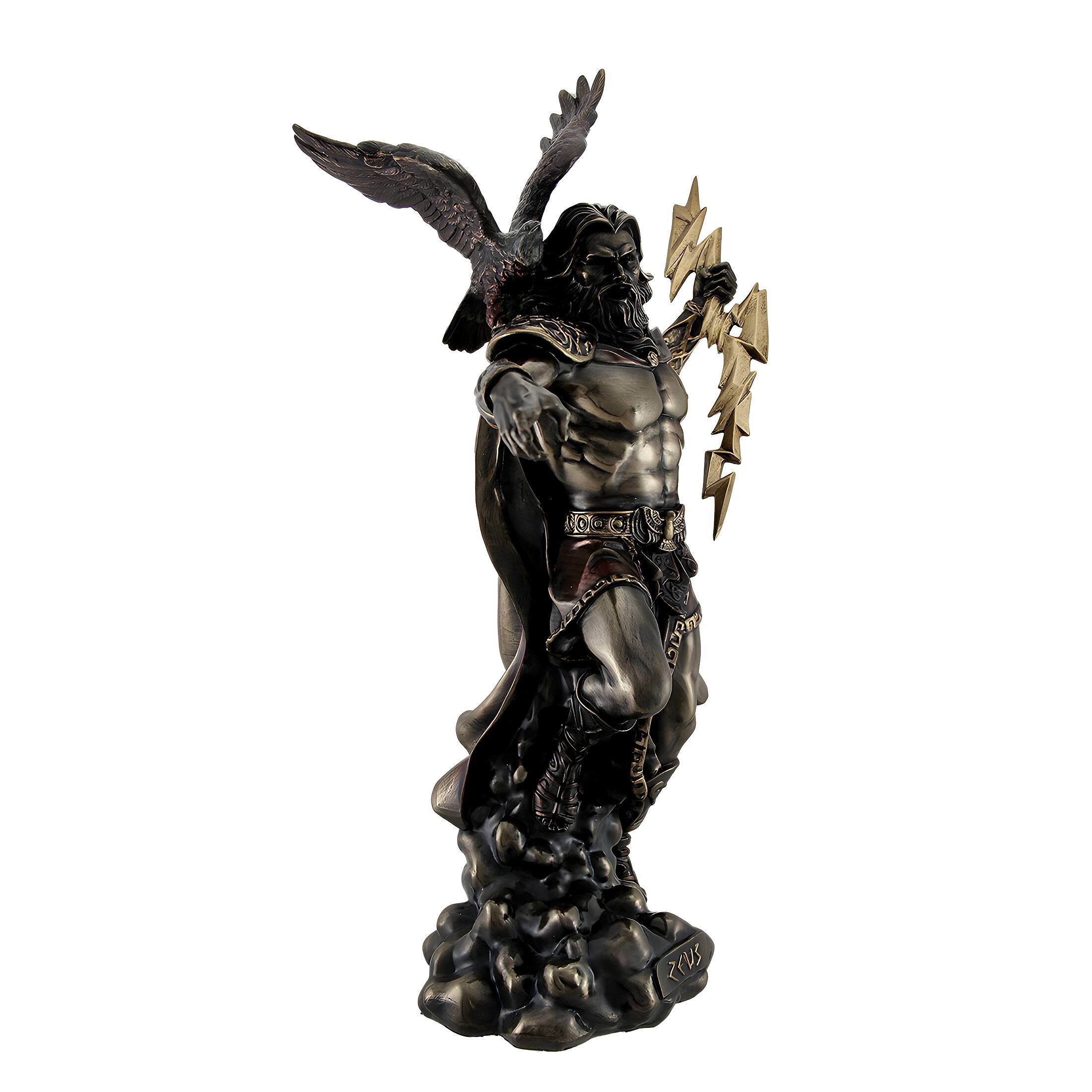 Alt View 1. Veronese Design - Zeus Greek God of Thunder w/Aetos Dios Wielding Lightning Bolt Statue - Bronze.
