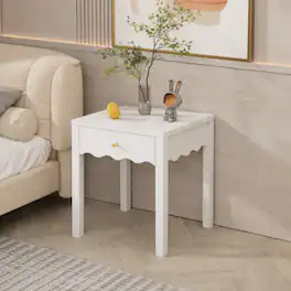 LUCKY ONE - 16.7" Assembled Nightstand 1-Drawer Wavy Apron Design - White