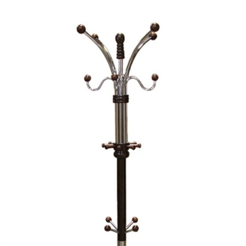 Alt View 1. ALEXOUN - 73" Chrome & Oak Coat Rack - Composite Wood Standing Hanger, 60 lbs Capacity, 19" Base, 1pc - Black.