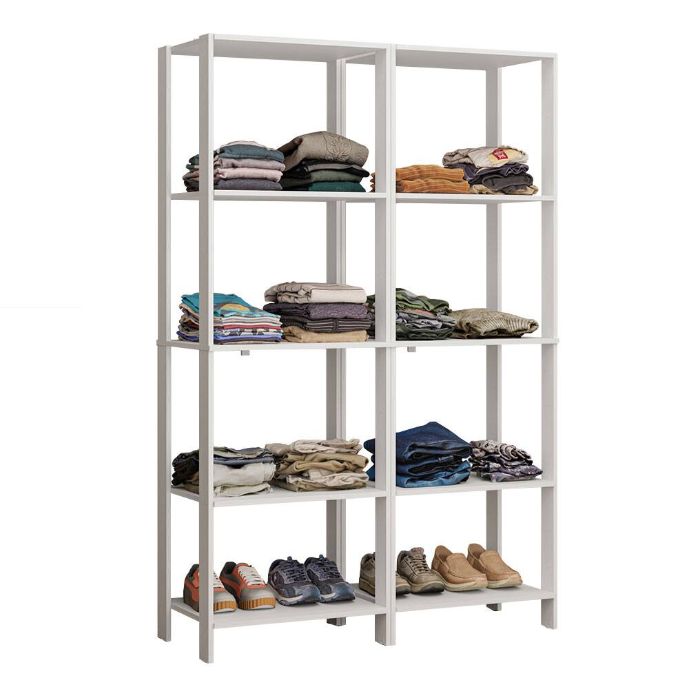 Angle. Madesa - Madesa Wardrobe Clothes Storage Rack with 10 Open Shelves 47"L- White - White.