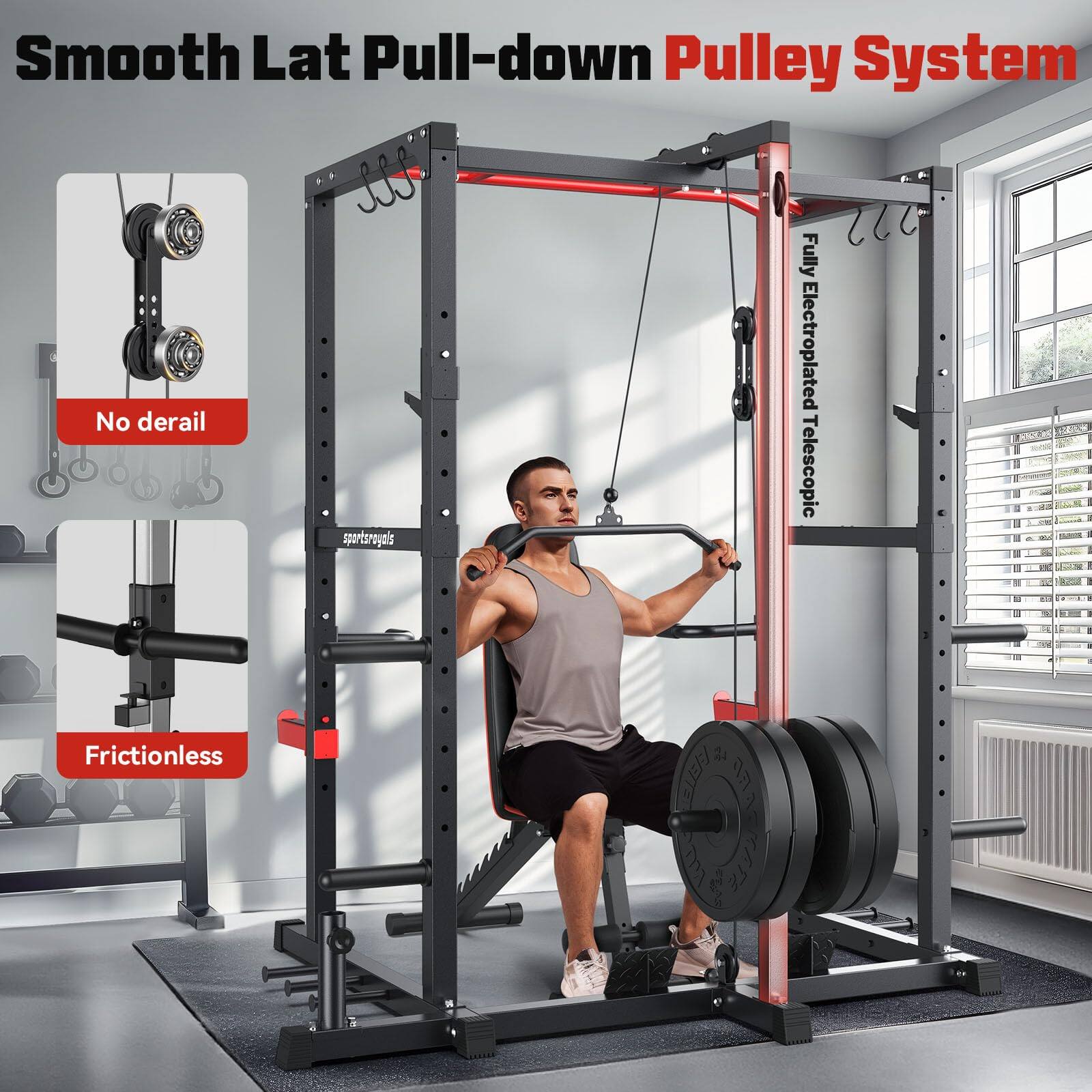 Smooth Lat Pull-down Pulley System  
No derail  
Fully Electroplated Telescopic  
Frictionless