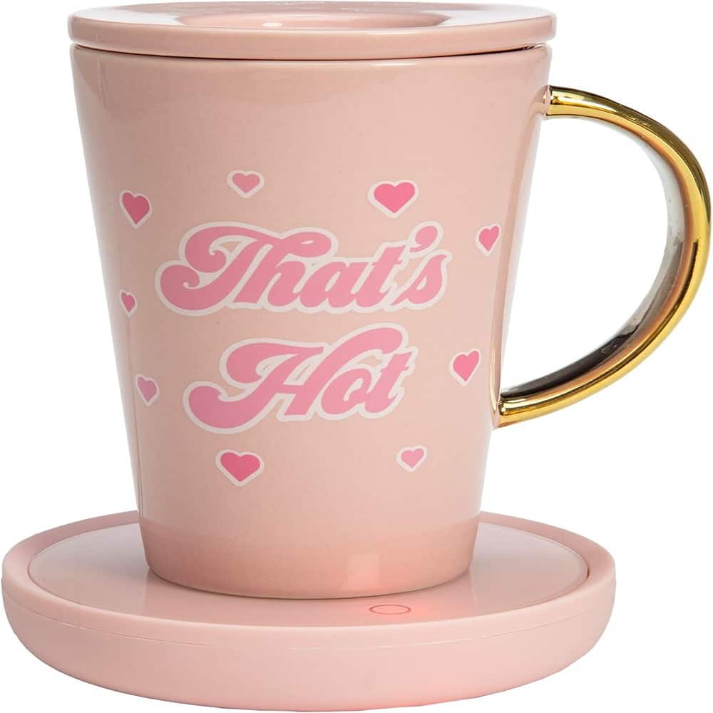 Schertz - Electric Gravity Mug Warmer with 14oz Ceramic Mug, Auto Shut Off, /Gold - Pink