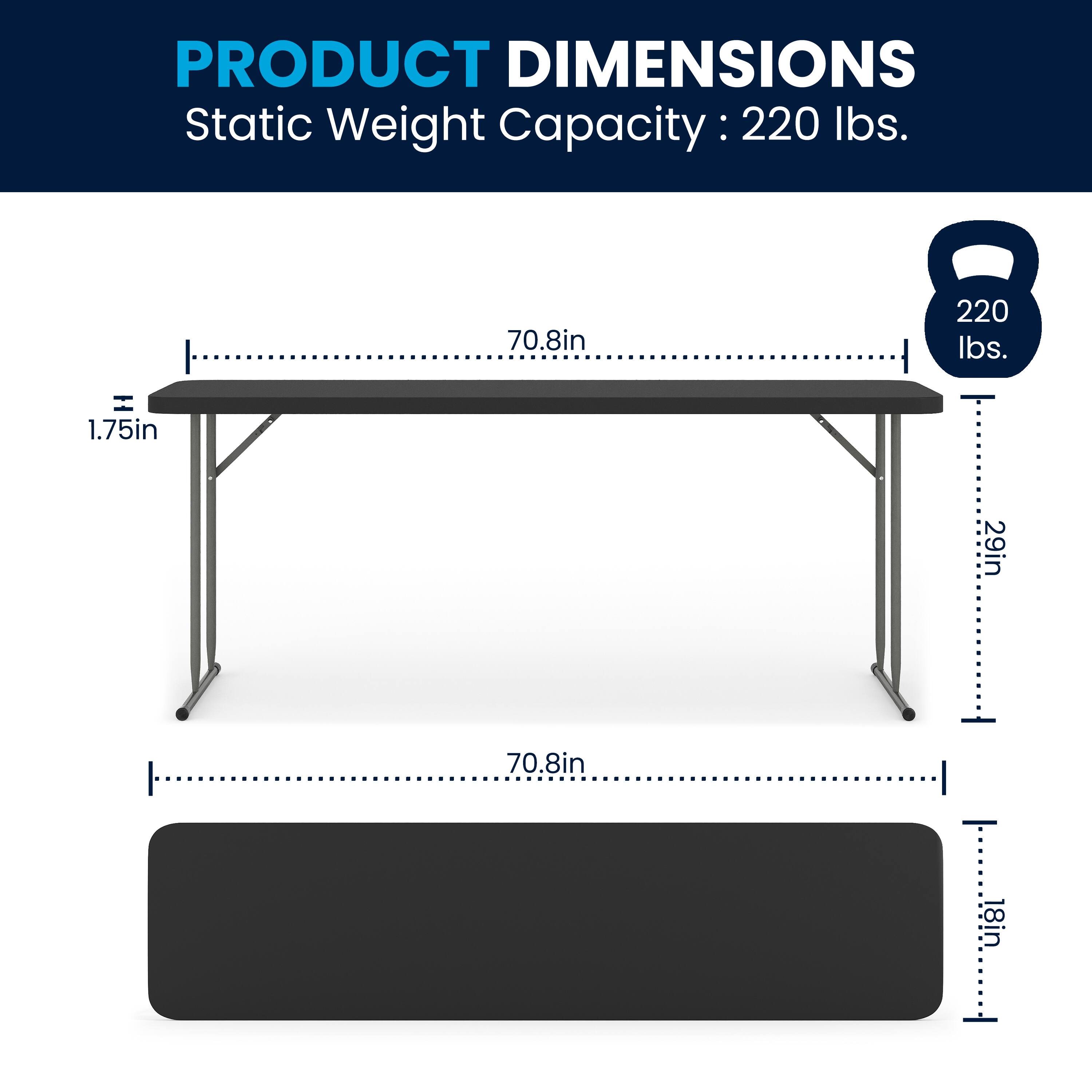PRODUCT DIMENSIONS  
Static Weight Capacity: 220 lbs.  
70.8in x 29in x 1.75in