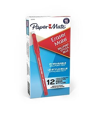 Paper Mate - Eraser Mate Erasable Ballpoint Pen, Medium Point, Ink, Dozen - Red