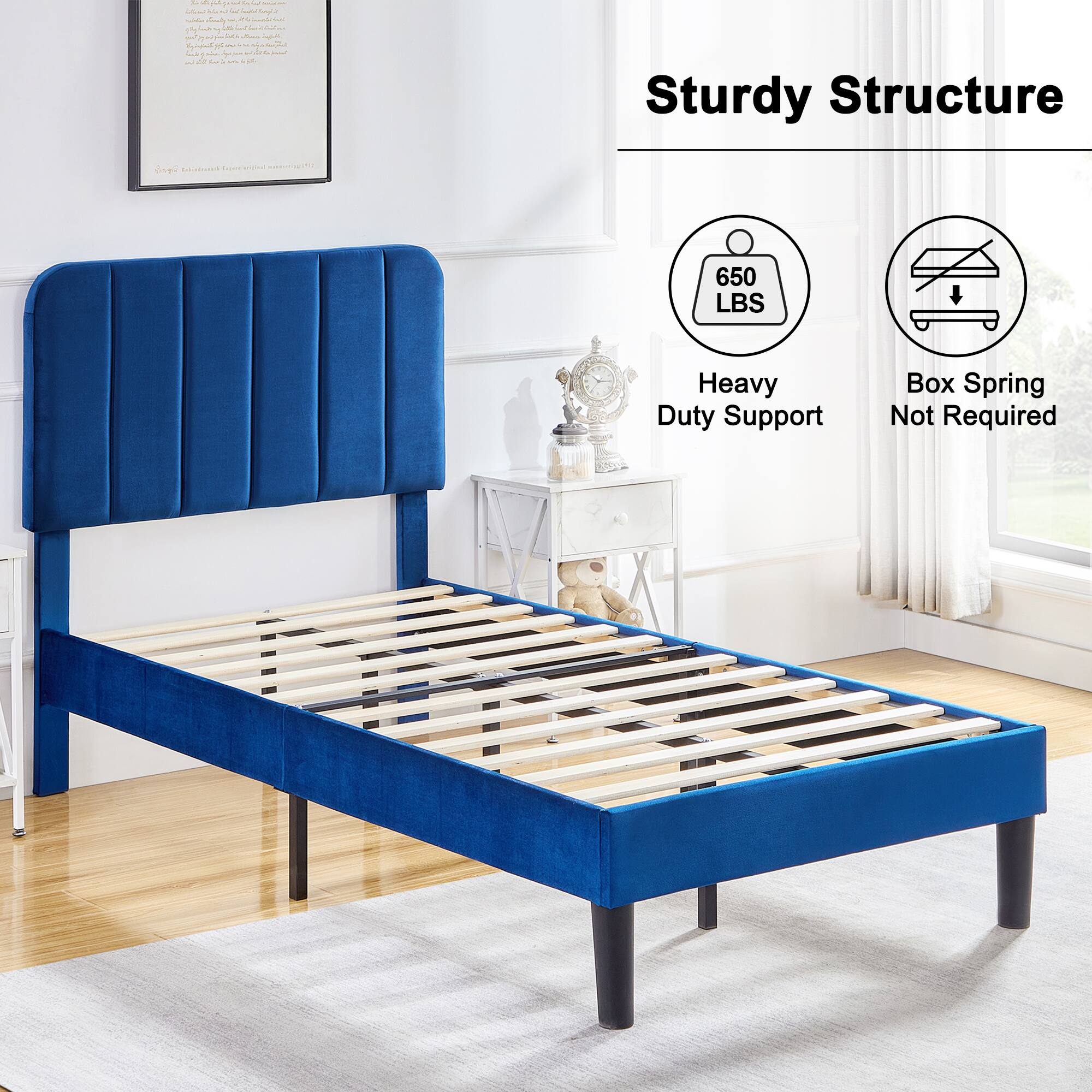 Sturdy Structure
650 LBS Heavy Duty Support
Box Spring Not Required