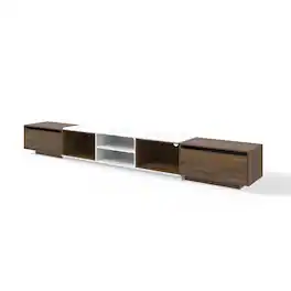 Famapy - Extendable TV Stand, Modern Entertainment Center with Drawers, Open Shelves and Cable Management - Dark Walnut & White
