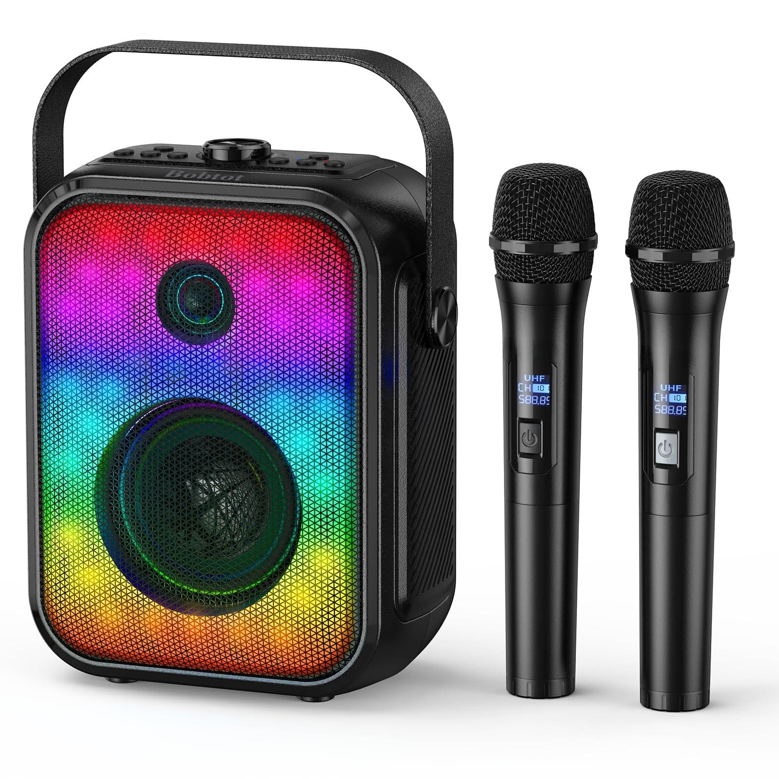 Dazzling Pops - Karaoke Machine Portable With 2 Wireless Microphones For Adults Subwoofer Led Light Support Tws fm usb aux - Default