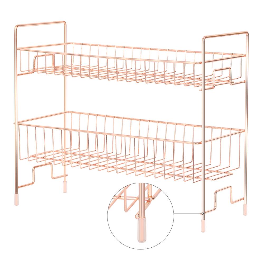 Left. Oumilen - 2‑Tier Rose Gold Spice Rack – Countertop Wire Organizer Shelf for Kitchen & Bathroom - Rose Gold.