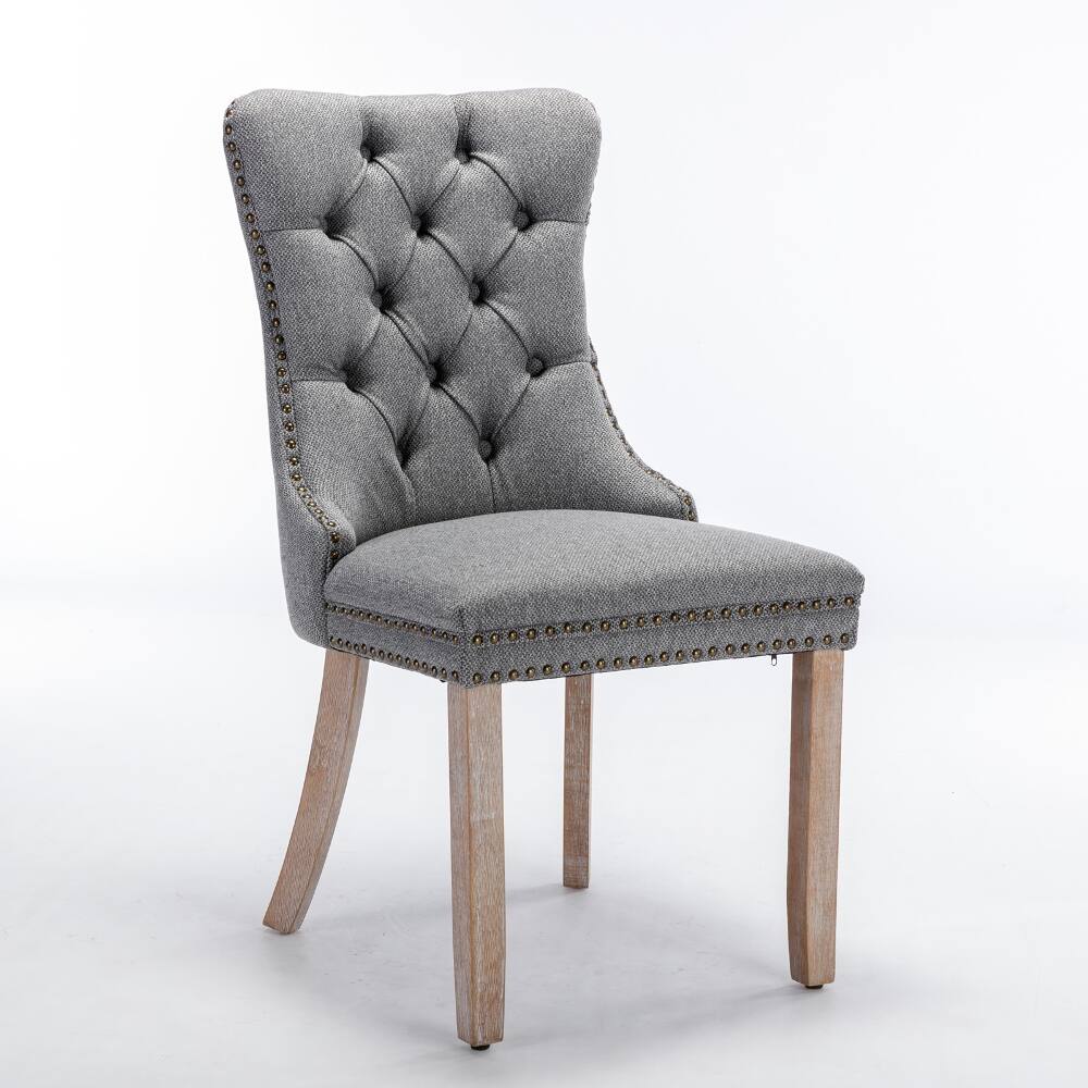 Left. Loheer - Loheer Tufted Linen Dining Chairs Set of 2 Gray Upholstered Solid Wood - Gray.