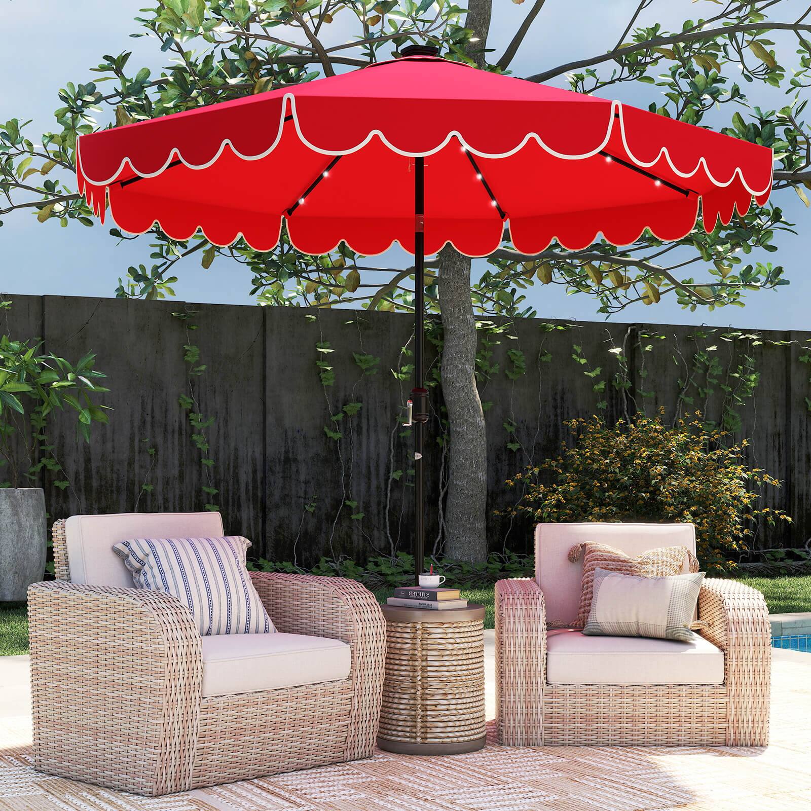 Alt View 3. Costway - Costway 10 FT Solar Patio Umbrella with 24 LED Lights 8 Ribs & Tilt Adjustment - Red.