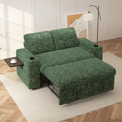 Front. Vipbear - Vipbear 65" Loveseat Sleeper Sofa Pull-Out Bed ,Reclining Backrest, USB Ports, Side Table,Chenille Green - Green.