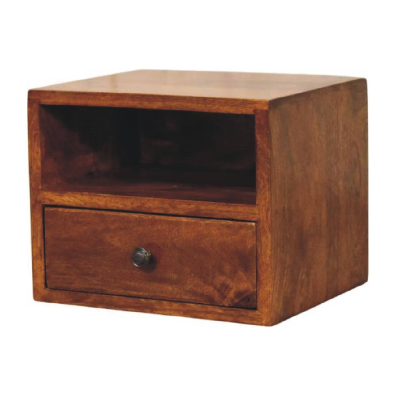 Angle. Artisan Furniture - Artisan Furniture Solid Wood Solis 1-Drawer Chestnut Wall Mounted Nightstand, 1 open-slot, Brown - brown.