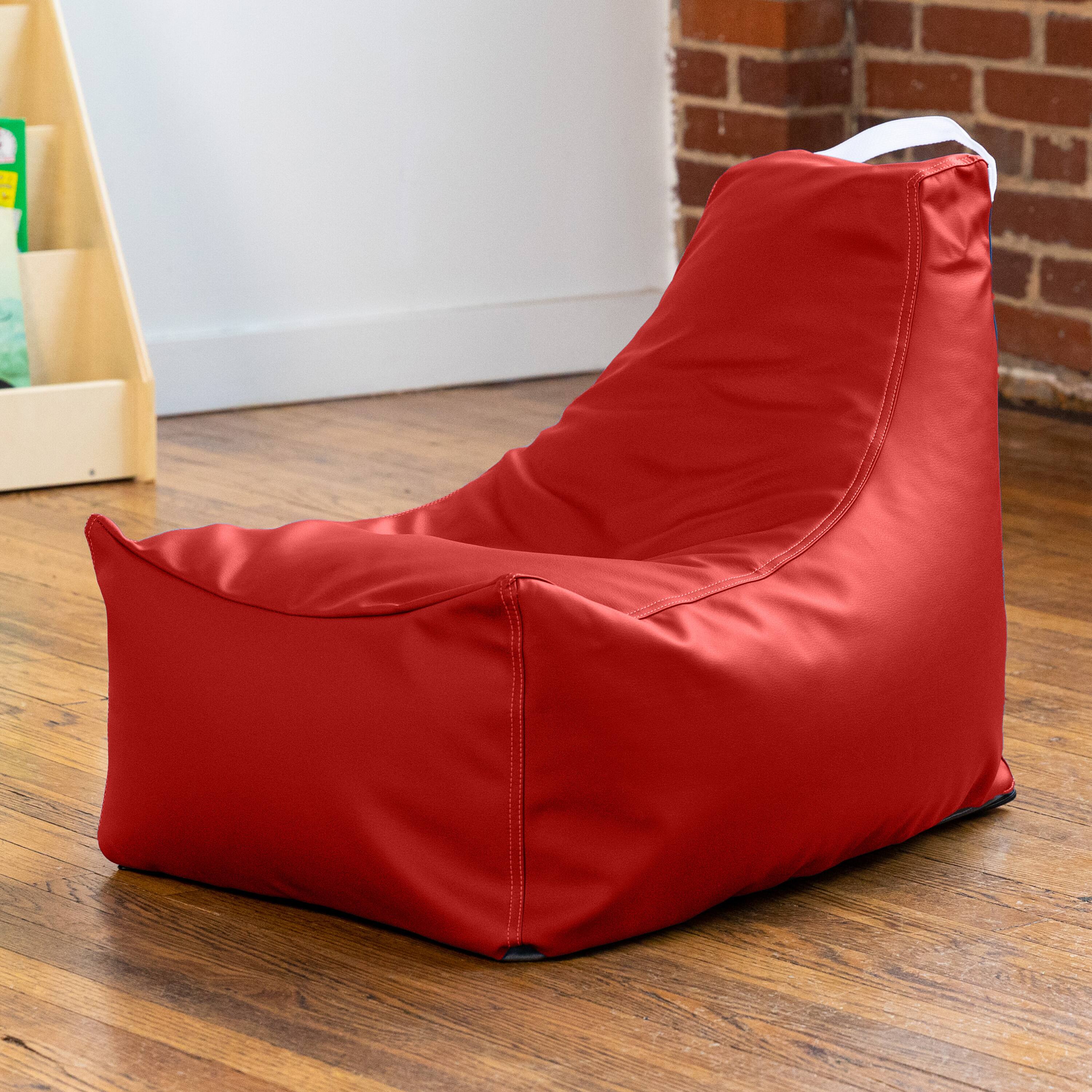 Left. Jaxx - Jaxx Pezzi Jr Kids Classroom Bean Bag Chair, Premium Vinyl, Red - Red.