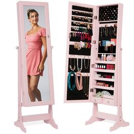 Best Choice Products - Jewelry Armoire Cabinet, Full Length Mirror w/ Velvet Storage Interior, Lock - Dusty Pink