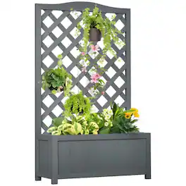 PULUZ - 46 inch Wooden Planter with Trellis, Raised Garden Bed to Grow Vegetables, Herbs, Flowers for Backyard, Patio - Gray