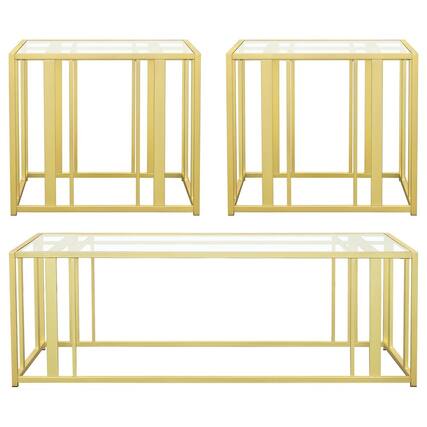 Front. Coaster Co. of America - Adri 3-piece Coffee and End Table Set Black Nickel - Gold.