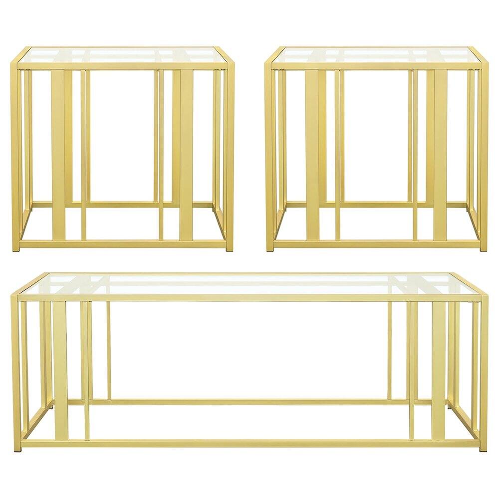 Front. Coaster Co. of America - Adri 3-piece Coffee and End Table Set Black Nickel - Gold.