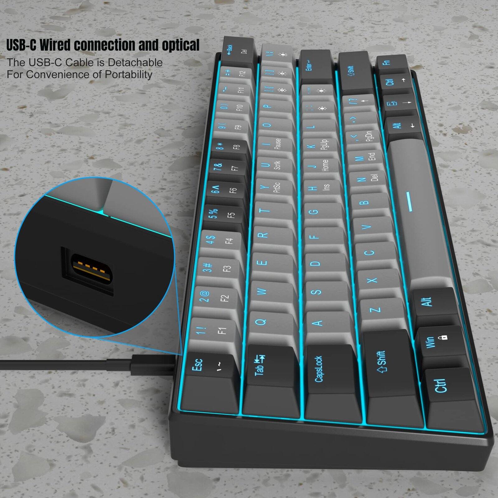 MageGee 60% Mechanical Gaming Keyboard,Mixed Color Keycaps with Clicky ...