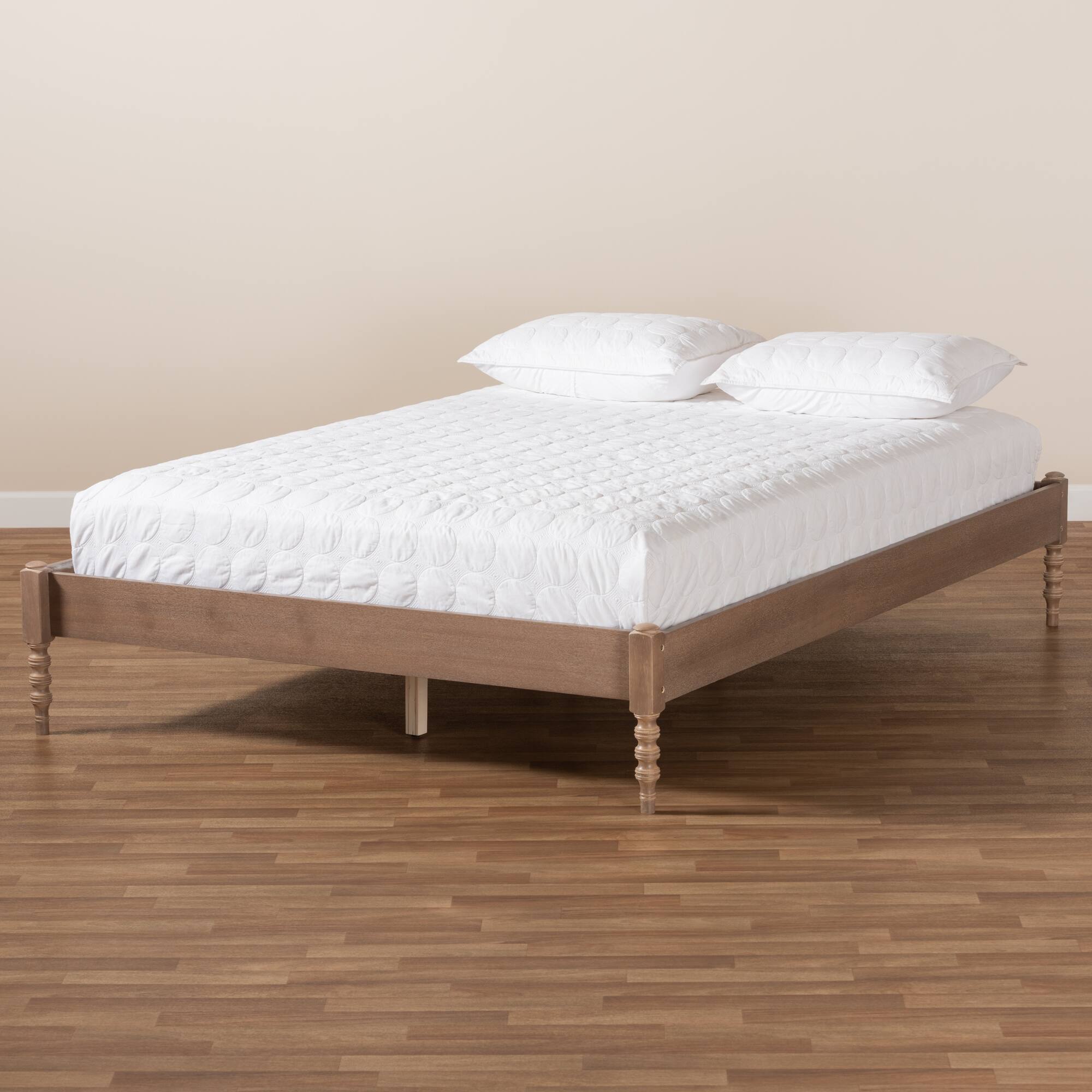 Alt View 2. Baxton Studio - Cielle French Bohemian Antique Oak Finished Wood Platform Bed Frame - Antique oak.