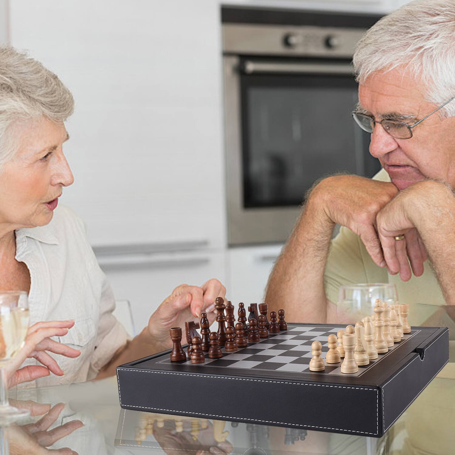 Alt View 4. GSE Games & Sports Expert - 12.5" Premium Leather 3-in-1 Chess, Checker and Backgammon Board Game Combo Set for Kids & Adults.