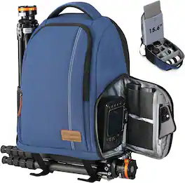 TARION - 15L Camera Backpacks Waterproof Camera Bag with 15.6" Laptop Compartment & Side Access Tripod Holder - Blue