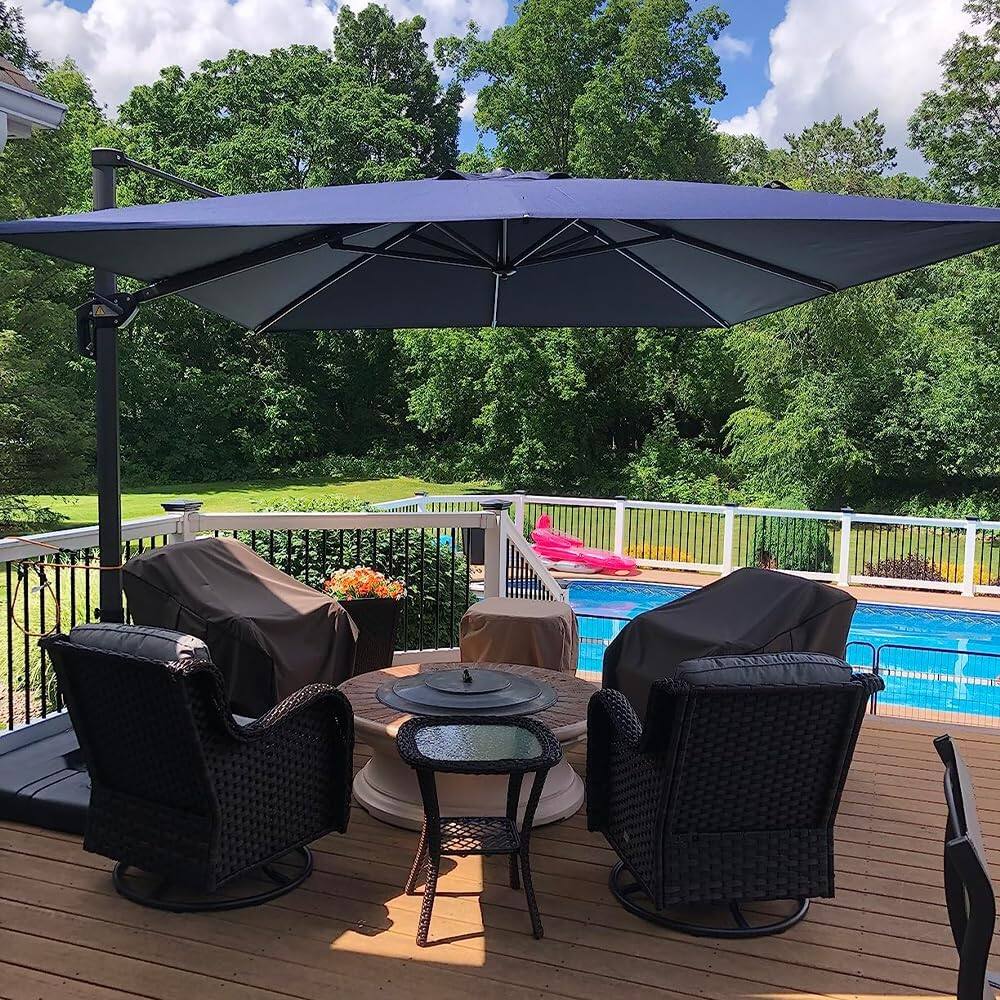 Alt View 1. PURPLE LEAF - 9 ft. Square Aluminum Outdoor Patio Cantilever Umbrella Offset 360° Rotation Umbrella with Base for Garden Deck Pool - Navy Blue.