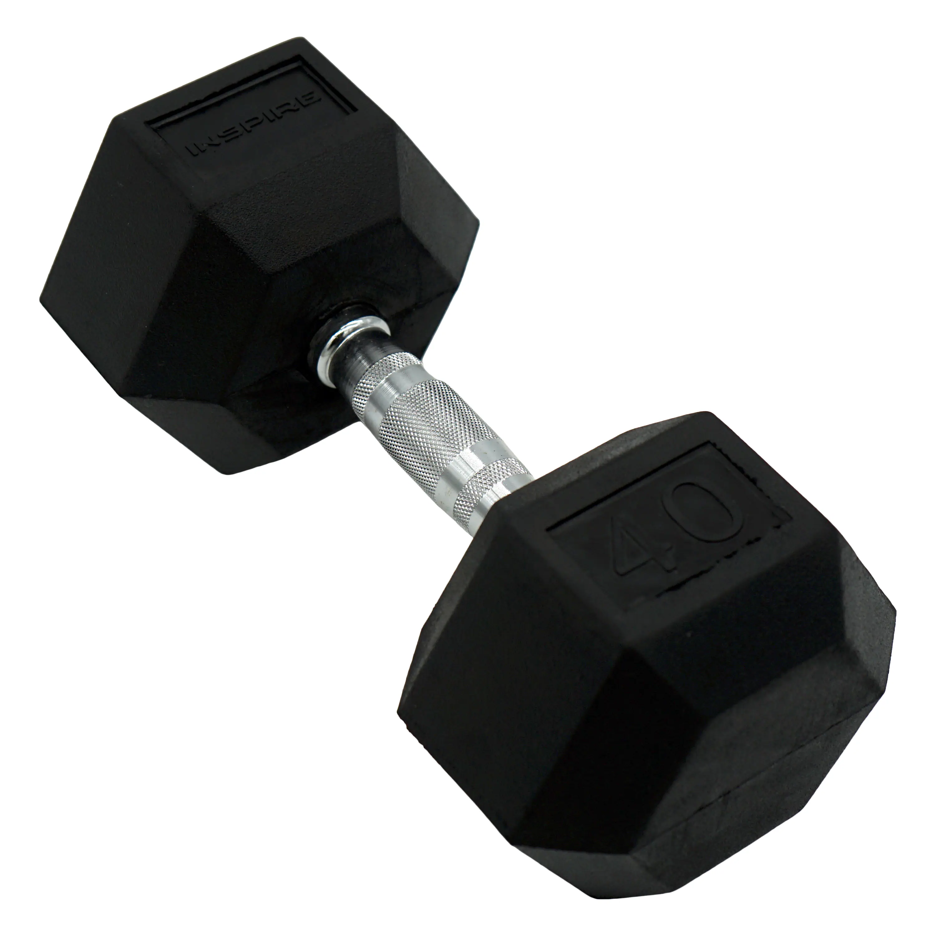 Front. Inspire - Inspire Fitness 40 LB Rubber Dumbbell - Black.