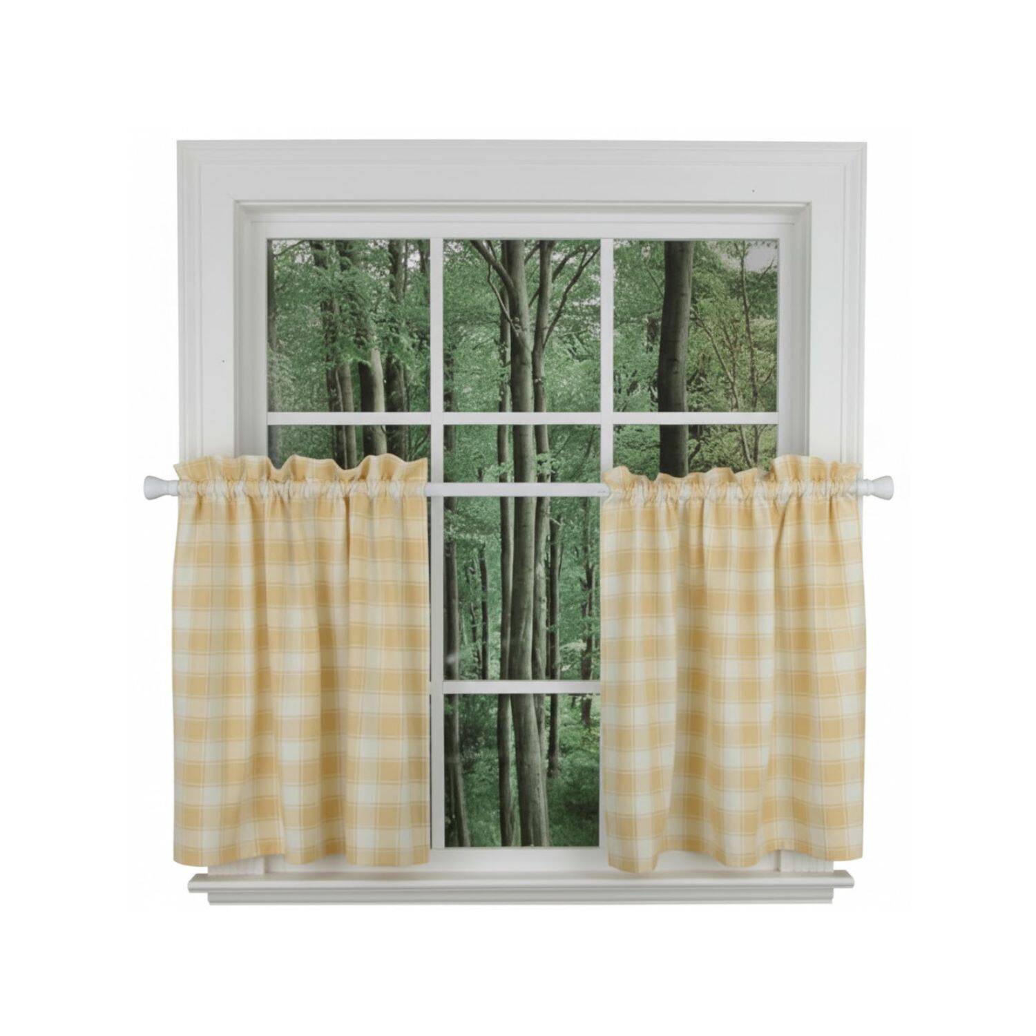 Front. Ellis Curtain - ELLIS 50% Polyester 50% Cotton Country Check Tailored With 1.5" Rod Pocket Tiers  56" x 36" Butter - Butter.