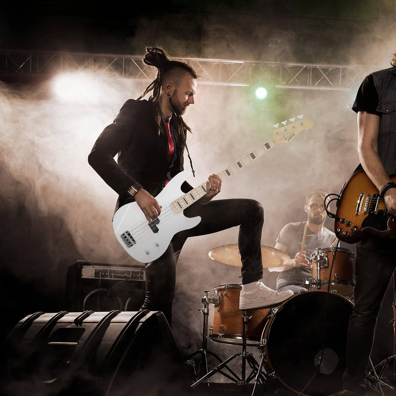 Left. Winado - GP Series Full Size Electric Bass Guitar 4 String Beginner Kit Canadian Maple Fingerboard with Cable.