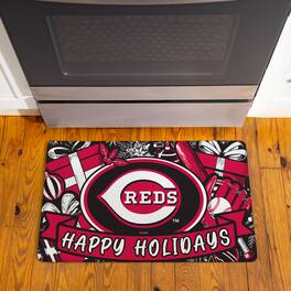 Evergreen Enterprises - Cincinnati Reds 28" x 16" Happy Holidays Christmas Turf Door Mat - Multicolor