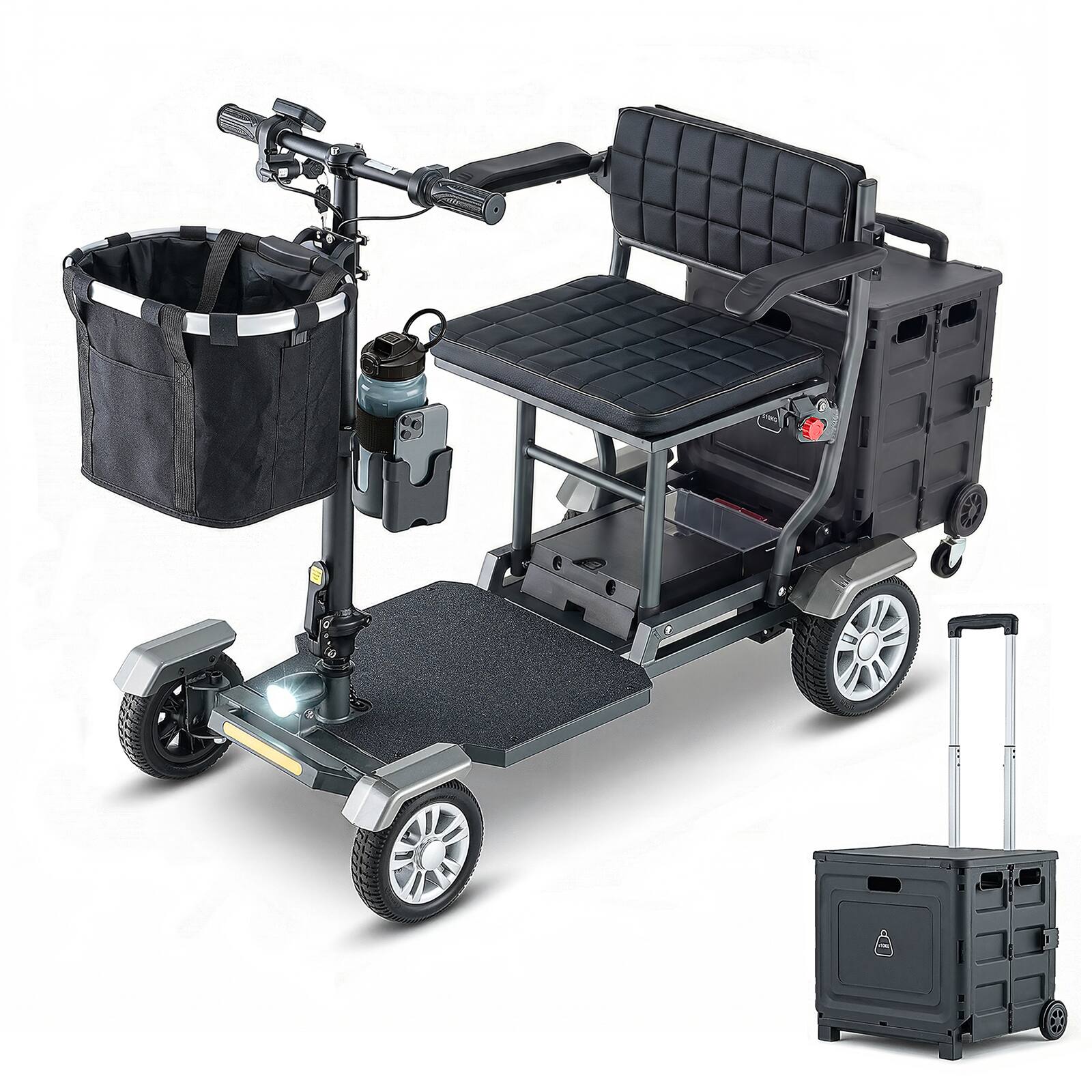 Angle. Famapy - Folding Electric Mobility Scooter for Seniors 300lbs, Heavy Duty Shopping Cart with Basket, 15 Miles Range & Safety Brak - Black.