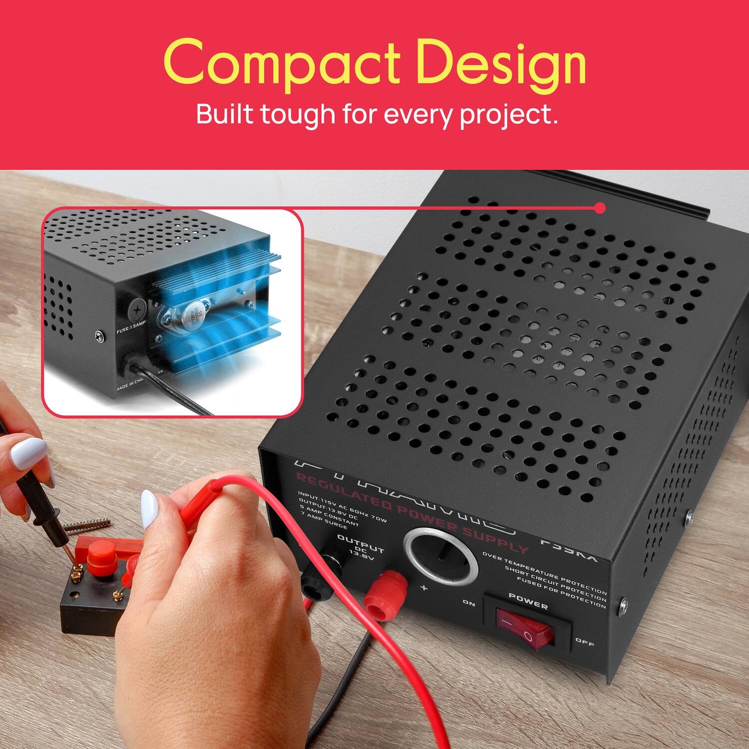 Compact Design  
Built tough for every project.

PULSE LAMP AM F -- DA2E U REGULATED HCE TT.S - 115V  
I.AVE - LONS - S  
Smve SUNGE PARUN 1 POWER OUTPUT 18V SUPPLY NVR PBRA 1EMPERATURE ST0MT LI FUSER TETI0N  
Fom SARA POWER PEMTEETIOG - MPE