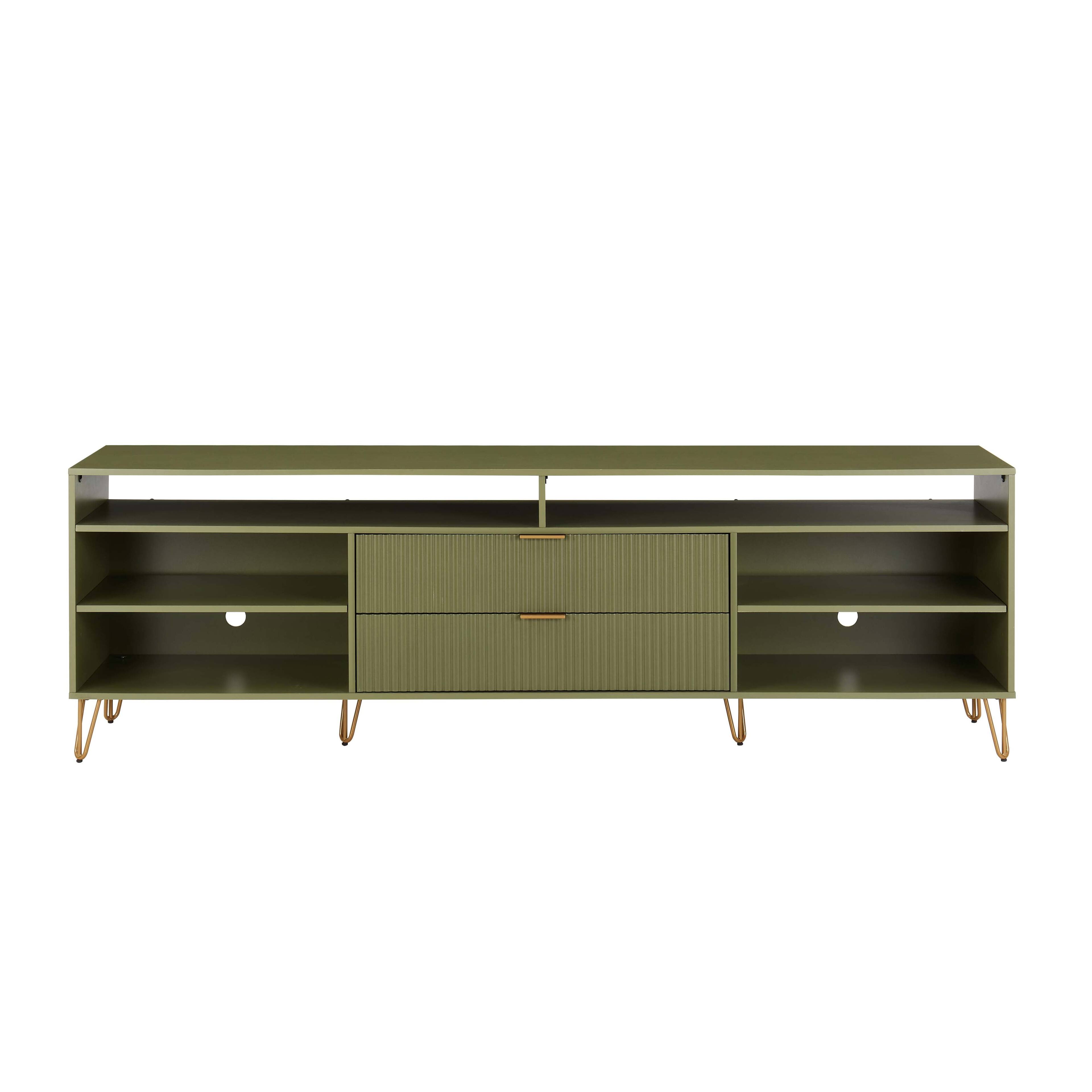 Manhattan Comfort - Dumbo Modern 85" Fluted TV Stand - Olive Green