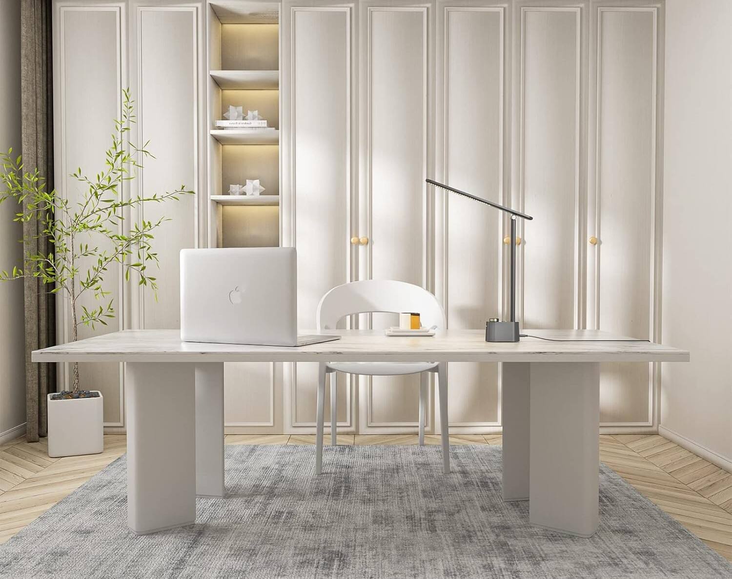 Alt View 2. FINEAK - Eye-Caring LED Desk Lamp with Dual USB Charging & Foldable Design - Gray.