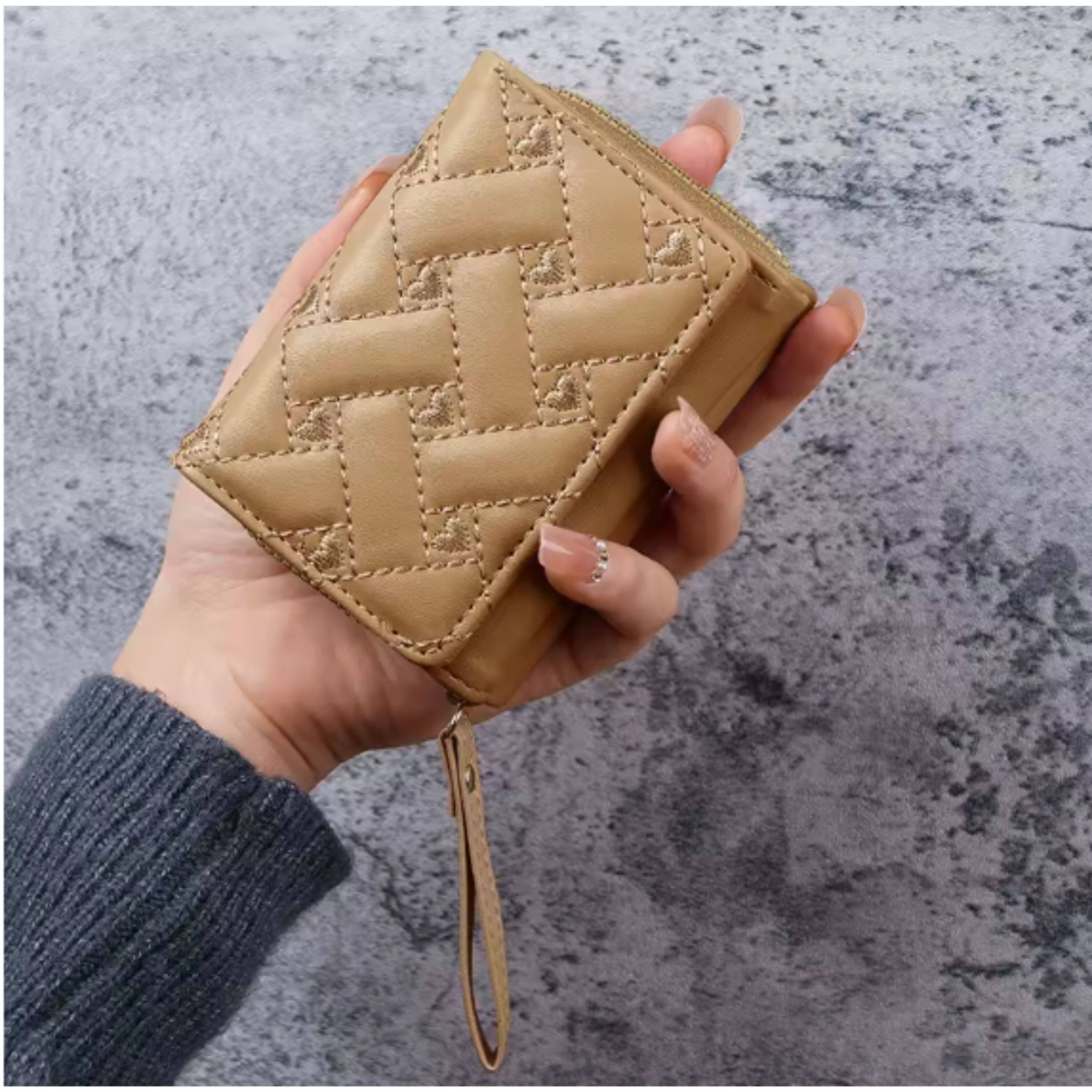 Angle. Kitcheniva - Women's Heart Embroidered Wallet Khaki - Khaki.