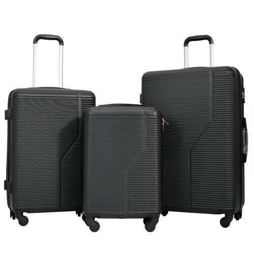 Angle. BreeBe - 7-Piece Luggage Set ABS Lightweight & Durable Suitcase with Spinner Wheels, TSA Lock, (20/24/28), Black - Black.