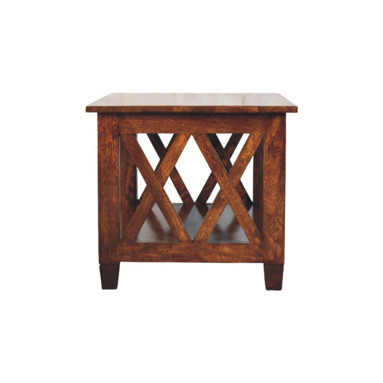 Alt View 6. Artisan Furniture - Belmont X-Frame Chestnut Coffee Table - Dark Brown.