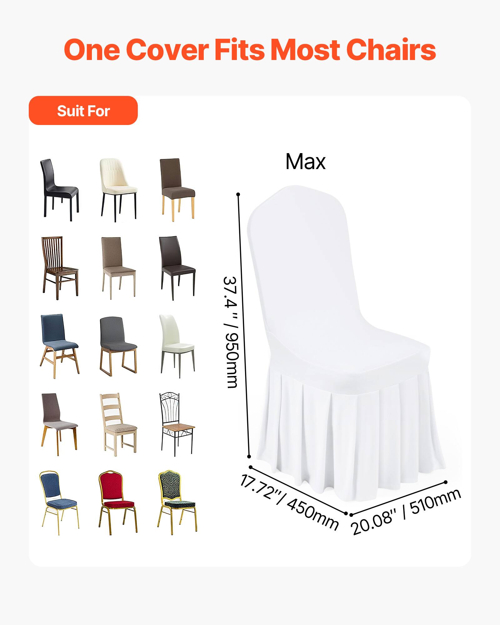 One Cover Fits Most Chairs  
Suit For Max  
37.4" / 950mm  
17.72" / 450mm  
20.08" / 510mm