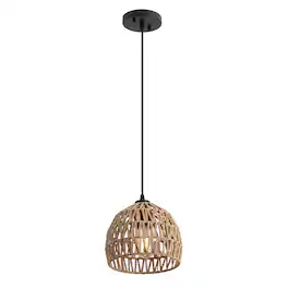 Jonathan Y - Campana 8.25" 1-Light Bohemian Modern Woven Rope/Iron LED Pendant - Brown