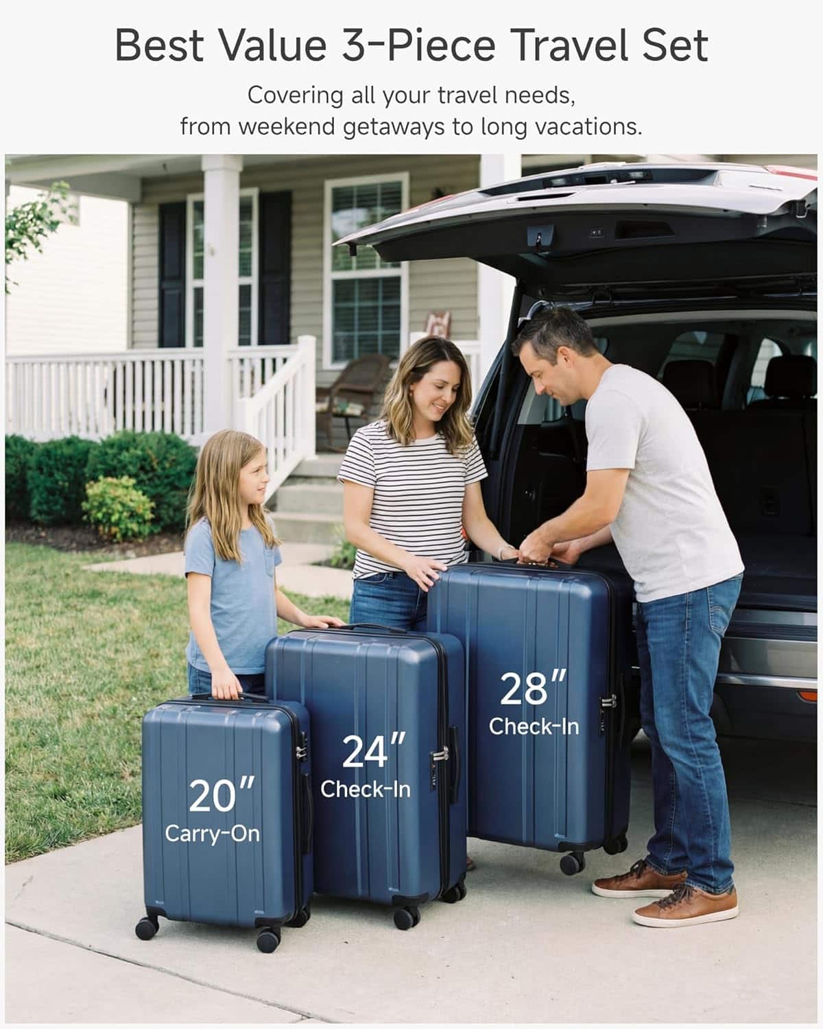 LUGGEX 3 Piece Set 100% PC Luggage with Spinner Wheels, Hardside