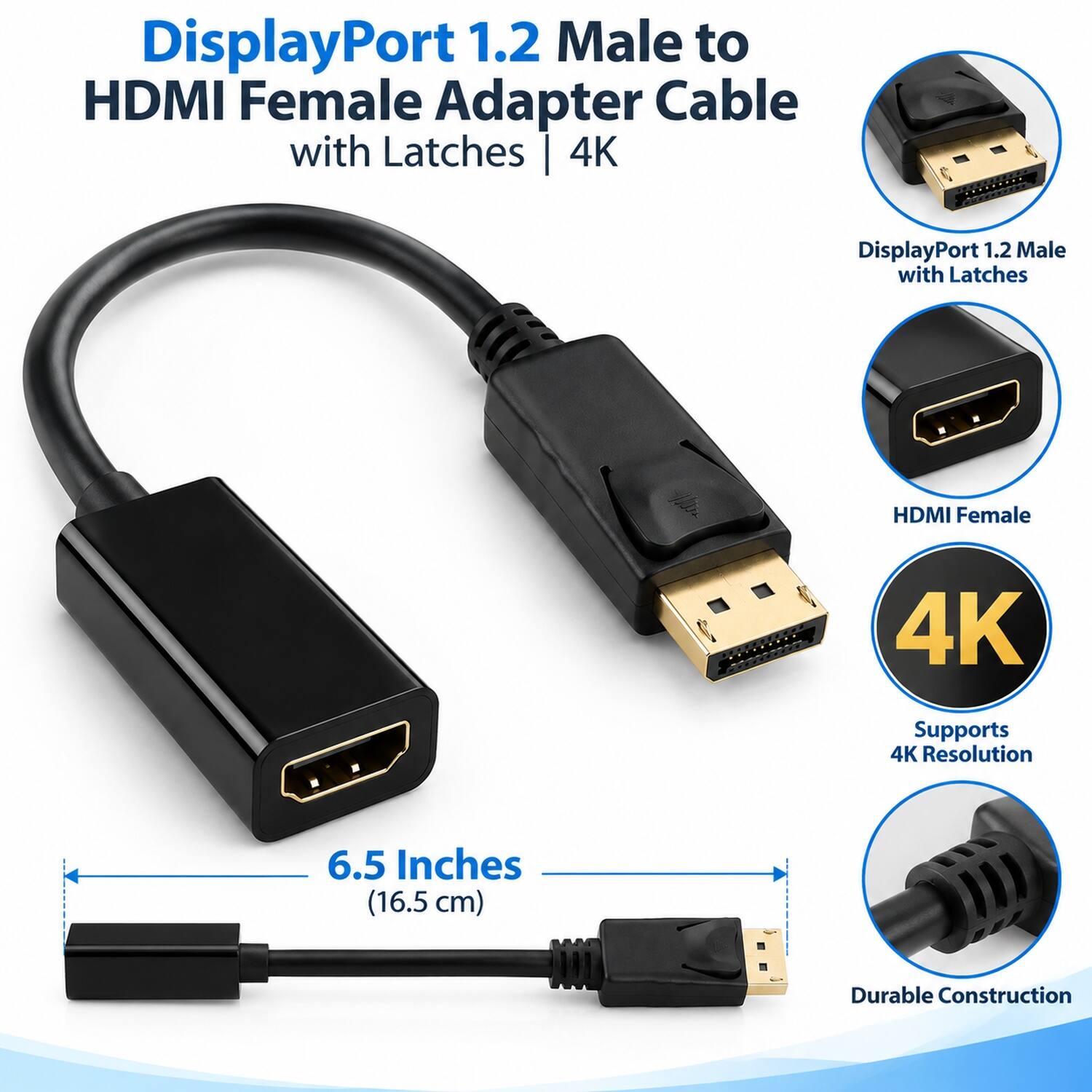 Sanoxy 6.5 inches Displayport 1.2 Male to HDMI Female Passive Adapter ...