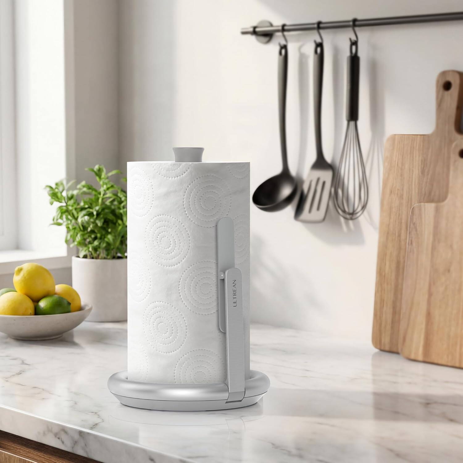 Back. Ultrean - Ultrean Countertop Paper Towel Holder with One-Hand Tear, Weighted Non-Slip Base, Stainless Steel - Sliver.