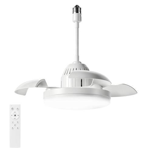 Alt View 3. LUCKY ONE - Small Bulb-Type Ceiling Fan with Light Remote Retractable Blades - White.