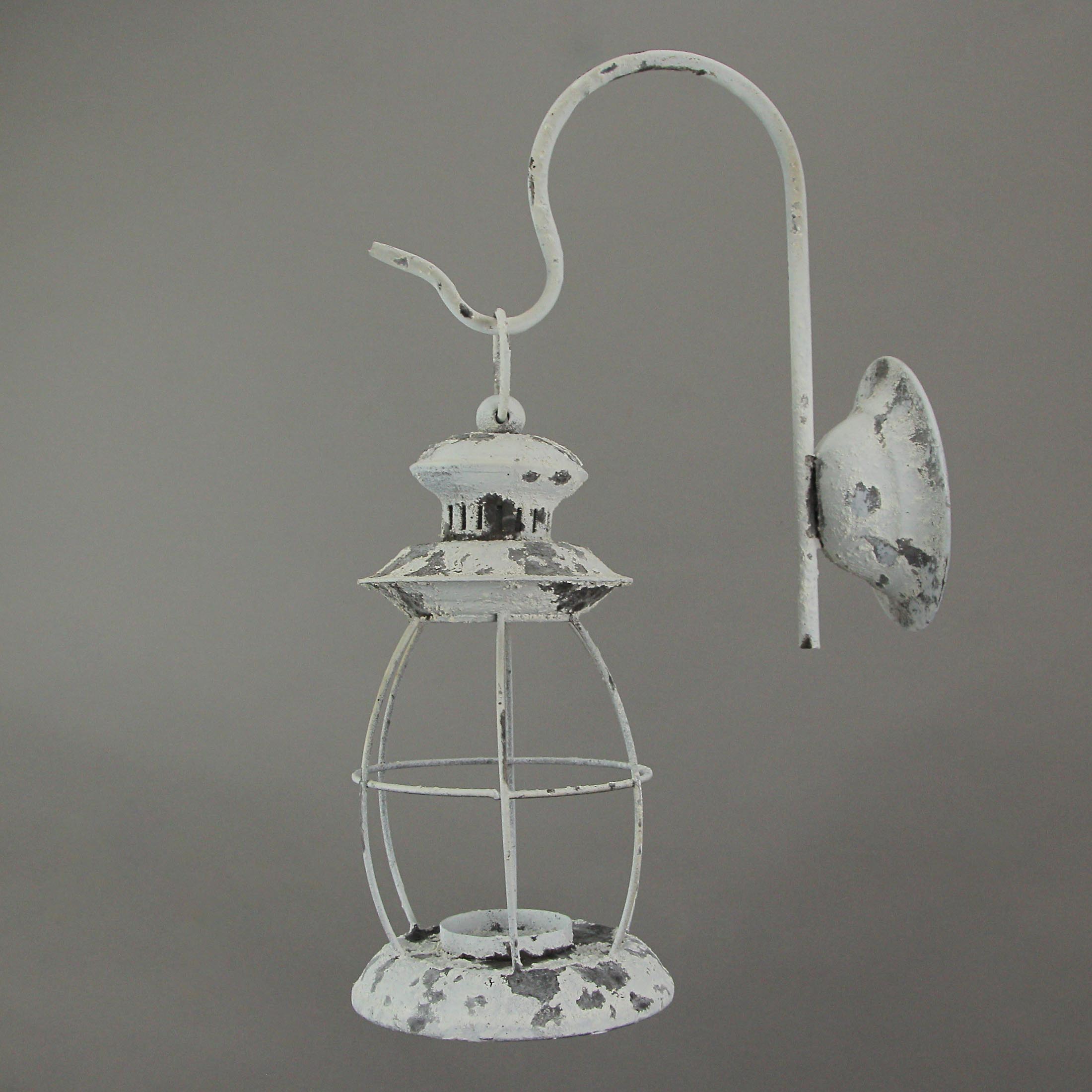 Alt View 1. Zeckos - Set of 2 Rustic Distressed Metal Wall Mounted Railroad Lantern Hanging Sconces - White.