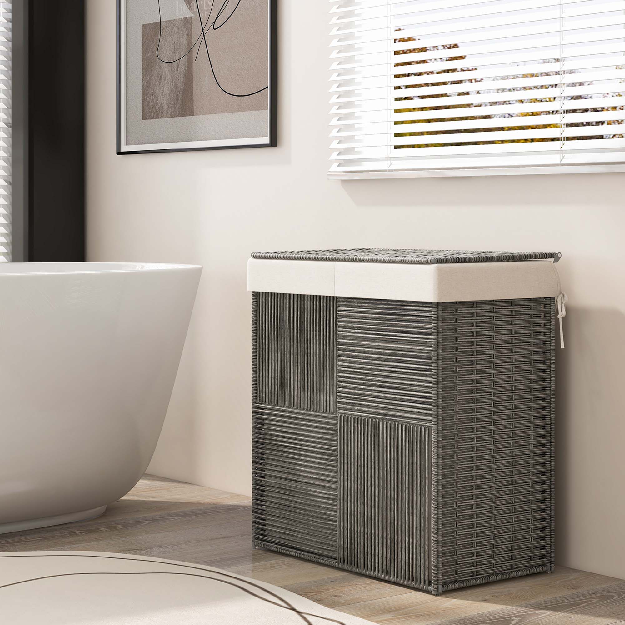 Best Buy Costway Handwoven Rattan Laundry Hamper with Lid Removable