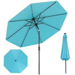 Costway - 10 FT Solar Patio Umbrella with 96 LED Lights 35° Adjustable Tilt Vented Top - Turquoise