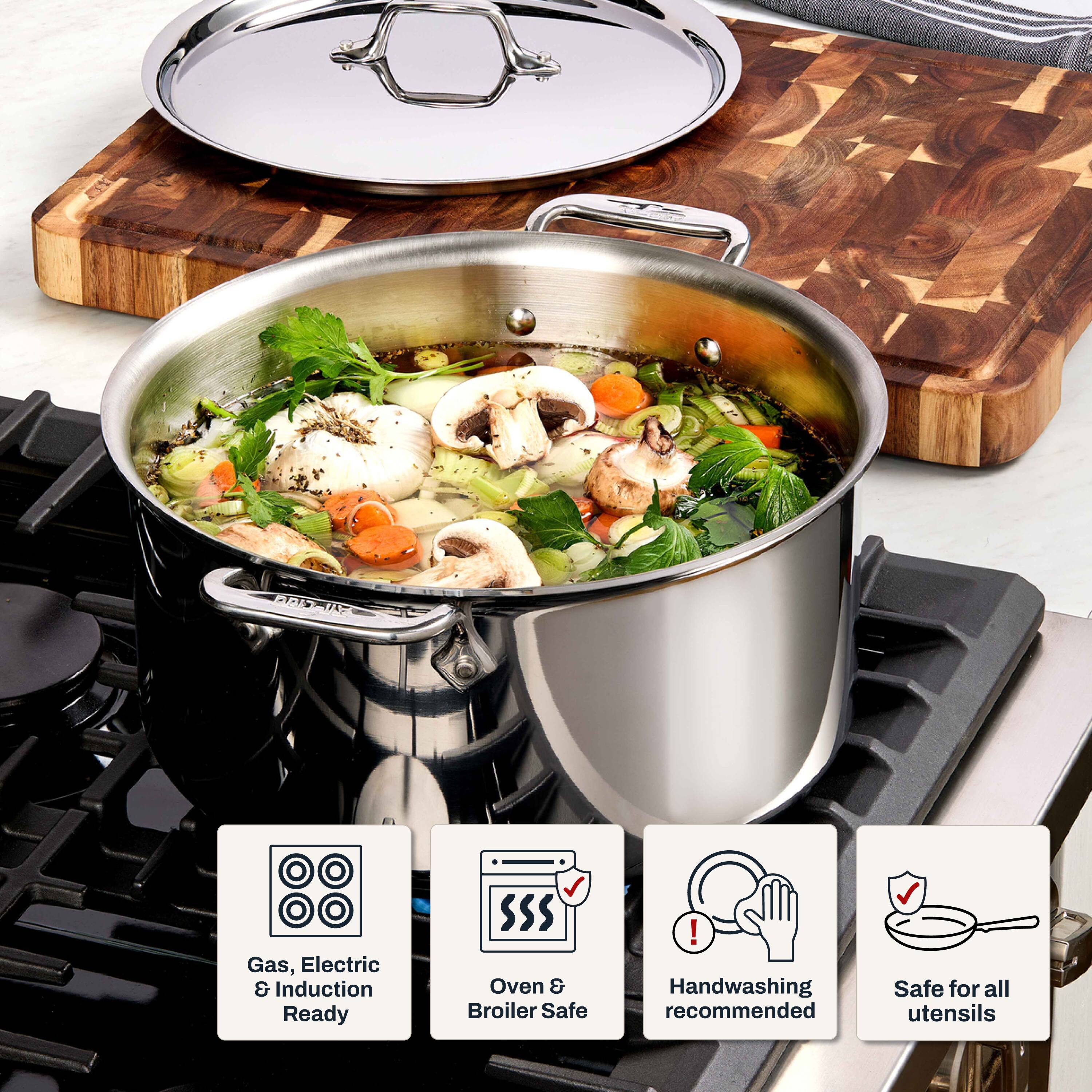 - Gas, Electric & Induction Ready
- Oven & Broiler Safe
- Handwashing recommended
- Safe for all utensils