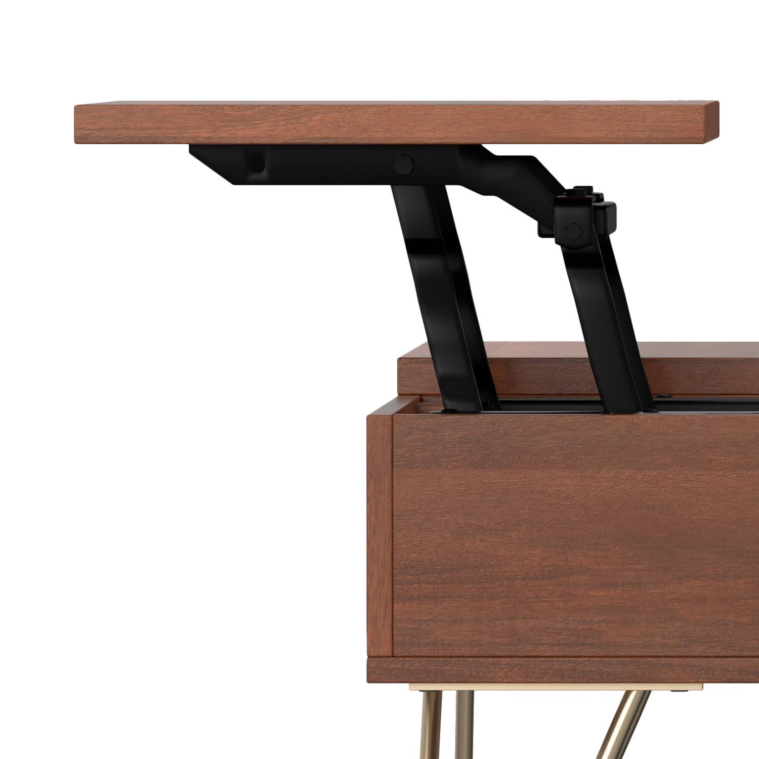 Alt View 9. Simpli Home - Hunter 32 inch Wide Solid Mango Wood Lift Top Square Coffee Table in Umber Brown, Gold - Umber Brown, Gold.