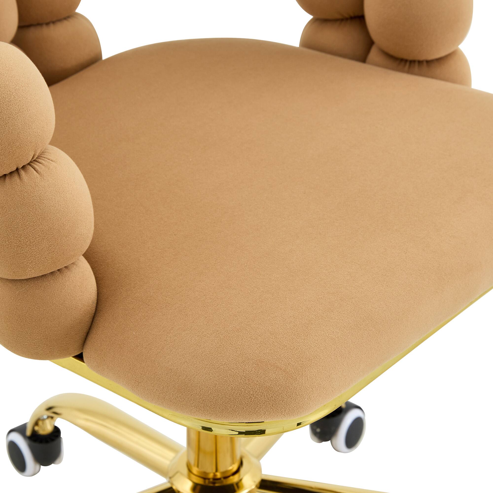 Alt View 9. Loheer - Loheer- Velvet Swivel Office Chair Bubble Back Vanity Chair for Bedroom Makeup Room Gold Base Wheels 2.1 ft - Brown,Gold.